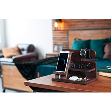 TESLYAR Wood Phone Docking Station - Elegant Organizer for Men