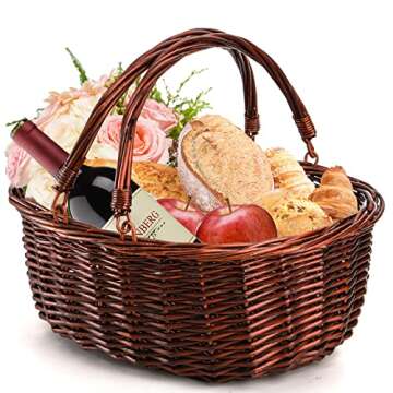 Dicunoy Wicker Picnic Basket - Large Gift Basket for Picnics, Weddings, and More