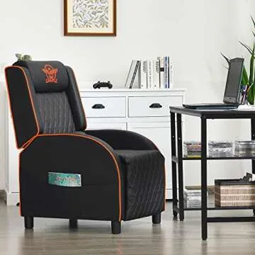 GYMAX Massage Gaming Recliner Chair, Ergonomic Racing Style Single Sofa with Adjustable Headrest, Ba...