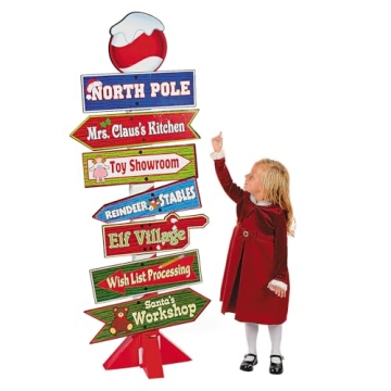 Fun Express 5 Ft. North Pole Directional Sign Cardboard Stand-Up - Christmas Decor for Santa Parties...
