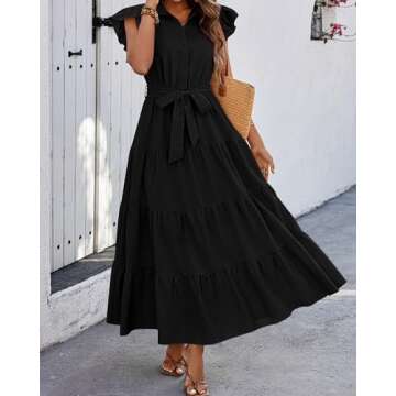 dowerme Women Summer Dress Cap Ruffle Sleeve V Neck