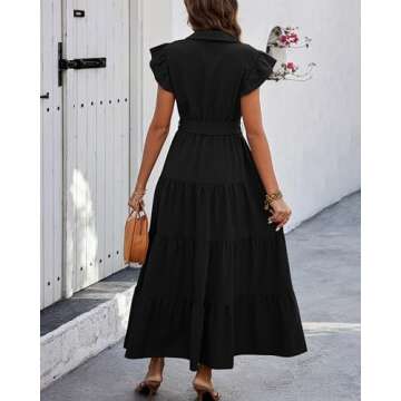 dowerme Women Summer Dress Cap Ruffle Sleeve V Neck