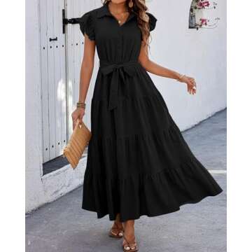 dowerme Women Summer Dress Cap Ruffle Sleeve V Neck