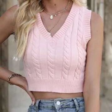 Chic CHDBLOCK V-Neck Crop Sweater Vest for Women