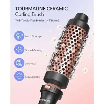 Wavytalk 5 in 1 Curling Iron,Curling Iron Set with Heated Round Brush and 4 Interchangeable Ceramic Curling Wand(0.5”-1.25"), Instant Heat Up,Dual Voltage Hair Curler