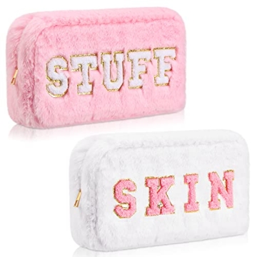 Chunful 2 Pcs Chenille Letter Makeup Bag Set - Stylish and Functional!