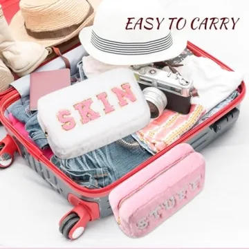 Chunful Chenille Letter Makeup Bag Set for Women