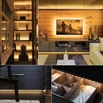 echosari Battery Powered Led Strip Lights with Remote Warm White, 8 Modes, Dimmable, Timer, Self-Adhesive, Cuttable, Waterproof, 9.8FT 90Led Strip Lights for TV Kitchen Cupboard Bedroom Decor