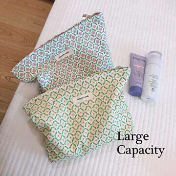 STARDW Flower Cosmetic Bags Makeup Bags for Women,Travel Makeup Bag Large Capacity Canvas Makeup Bag,Makeup Organizer Bag Zipper Pouch (Pink Floral)