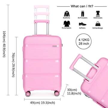 Kono Carry On Luggage Hard Shell Travel Trolley 4 Spinner Wheels Lightweight Polypropylene Suitcase with TSA Lock (Checked-Large 28-Inch, Pink)
