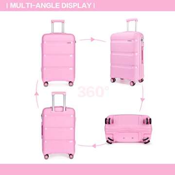 Kono Carry On Luggage Hard Shell Travel Trolley 4 Spinner Wheels Lightweight Polypropylene Suitcase with TSA Lock (Checked-Large 28-Inch, Pink)