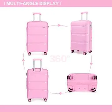 Kono Carry On Luggage Hard Shell Travel Trolley 4 Spinner Wheels Lightweight Polypropylene Suitcase with TSA Lock (Checked-Large 28-Inch, Pink)