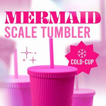 WEST & FIFTH W&5th Mermaid Scale Tumbler, Reusable BPA Free Water Bottle, For Water, Coffee, Cold Brew & More, 24oz (Hot Pink, Matte)