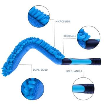 Hicavar 17" Microfiber Flexible Ceiling Fan Duster with Washable Chenille Dusting Cloth, Use by Hand or Attach to Extension Poles