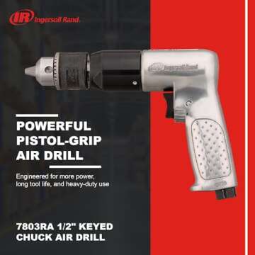 Ingersoll Rand 7803RA 1/2” Reversible Pneumatic Air Drill - Heavy Duty, 400 RPM, Variable Speed
