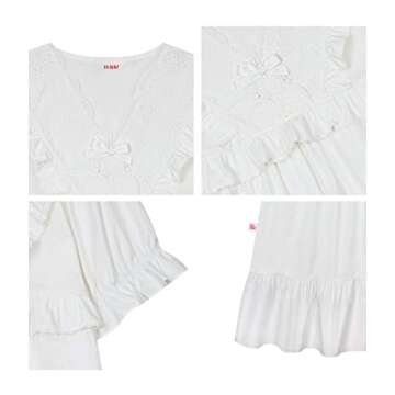 ULLALA Pajamas for Women Madely Short sleeve One-Piece Ivory Vintage Soft Sleepwear 1Piece one Size Cotton