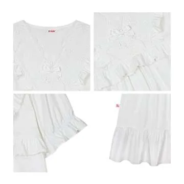 ULLALA Pajamas for Women Madely Short sleeve One-Piece Ivory Vintage Soft Sleepwear 1Piece one Size Cotton