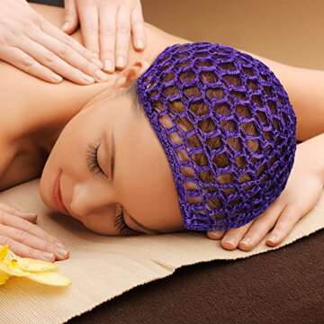 Geyoga 4 Pieces Mesh Crochet Hair Net Rayon Knit Snood Hat Thick Short Women Hairnet Snoods Cover Ornament for Sleeping (Black, Purple)