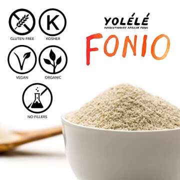 Yolele Fonio African Supergrain Ancient Grains, Precooked Gluten-Free Non GMO Organic Vegan Protein High Fiber Keto Paleo-Friendly Rice Alternative 30 oz (10 oz, 3 Pack)
