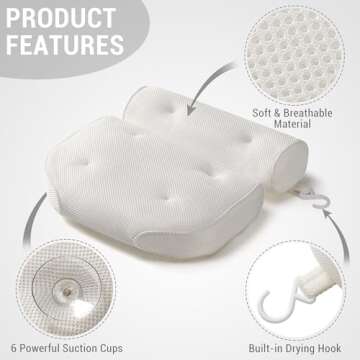 Luxury Bathtub Pillow - Luxury 3D Mesh Bathtub Pillow for Neck and Back Support with Eye Mask, Loofa...