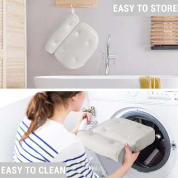 Luxury Bathtub Pillow - Luxury 3D Mesh Bathtub Pillow for Neck and Back Support with Eye Mask, Loofah and 6 Non-Slip Suction Cups, White