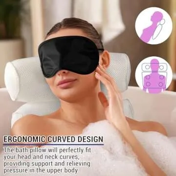 Luxury Bathtub Pillow - Luxury 3D Mesh Bathtub Pillow for Neck and Back Support with Eye Mask, Loofah and 6 Non-Slip Suction Cups, White