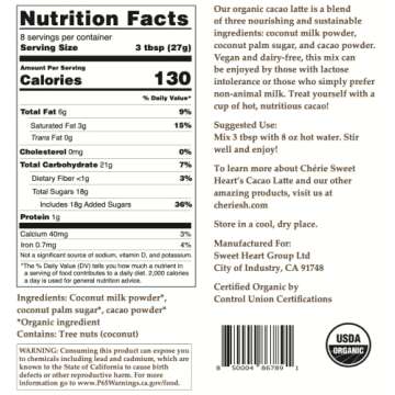 Cherie Sweet Heart Cacao Latte, 8 oz. Pouch, 8 Servings — Organic, Non-GMO, Dairy-Free