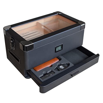 Case Elegance Black Cigar Humidor with Digital Hygrometer