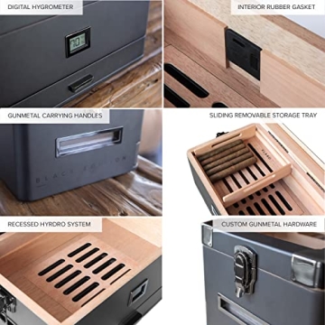 Case Elegance Black Cigar Humidor with Digital Hygrometer