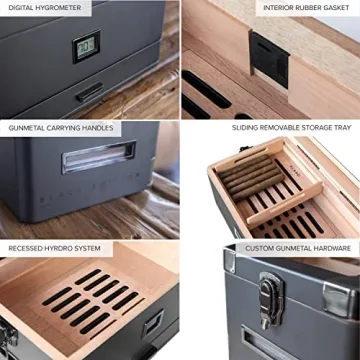 Case Elegance Black Cigar Humidor with Digital Hygrometer
