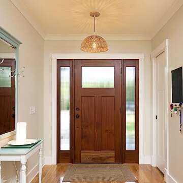 OCWHT Boho Pendant Light Fixture Kitchen Chandelier Rattan Hanging Light Flush Mount Ceiling Light Boho Lamp Shade Wooden Base Bohemian Chandelier for Hallway Bedroom Chandelier Dinning Light Fixture