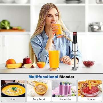 ZUUKOO LIGHT Hand Blender, 800W 4 in 1 Food Processor and Blender, Stepless Speed Control Blender Mixer With 500ml Food Chopper, 600ml Beaker, Electric Whisk, BPA Free, Dishwasher Safe