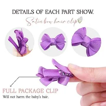 Mini Fully Lined Grosgrain Ribbon Hair Bows Clips for Baby Girls with Fine Hair - 40PCS (20 Color Pairs)