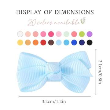 Mini Fully Lined Grosgrain Ribbon Hair Bows Clips for Baby Girls with Fine Hair - 40PCS (20 Color Pairs)