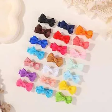 Mini Fully Lined Grosgrain Ribbon Hair Bows Clips for Baby Girls with Fine Hair - 40PCS (20 Color Pairs)