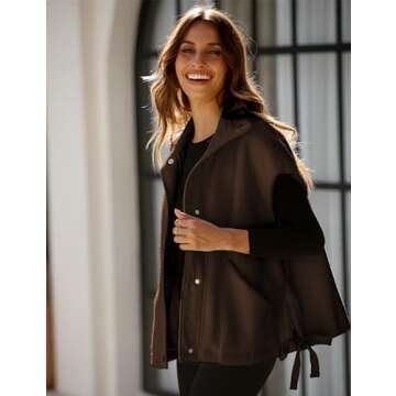 APAFES Women Oversized Fleece Vest Winter Warm Stand Collar Flysleeve Fuzzy Jackets Outerwear Coat with Pockets(0970-Coffee-L)