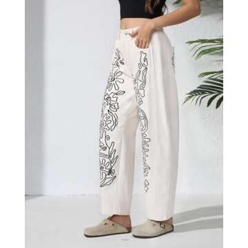 Kedera Mid Rise Barrel Jeans for Women Wide Leg Mid Waist Cropped Denim Pants Baggy Boyfriend Jeans with Pockets Beige White