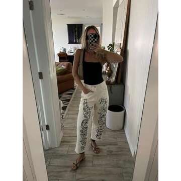 Kedera Mid Rise Barrel Jeans for Women Wide Leg Mid Waist Cropped Denim Pants Baggy Boyfriend Jeans with Pockets Beige White