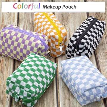 PAZIMIIK Checkered Makeup Bag for Purse Portable Zipper Make Up Pouch Small Cosmetic Case for Travel Accessories (Blue)
