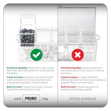 Prime Home Direct Ice Chilled Condiment Caddy | 5 Containers & 5 Lids | BPA Free | Hosting Party Sup...