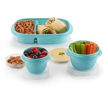 Rubbermaid TakeAlongs 2-Compartment Meal Prep and Food Storage Kit, 30 Pieces including Lids, BPA-Free Plastic, Reflecting Pool