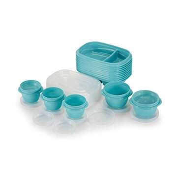Rubbermaid TakeAlongs 2-Compartment Meal Prep and Food Storage Kit, 30 Pieces including Lids, BPA-Free Plastic, Reflecting Pool