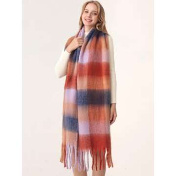 HOTIAN Women's Large Scarf Colorful Chunky Plaid Scarves Soft Winter Thick Tassel Warm Wrap Shawl