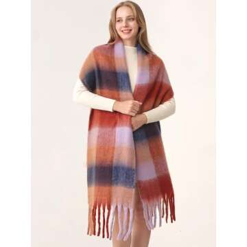 HOTIAN Women's Colorful Winter Scarf Oversized Warm Wrap