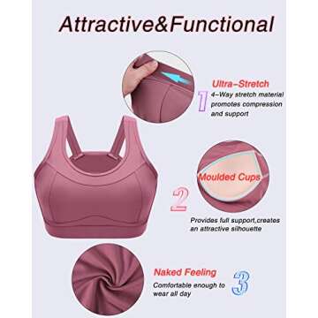 RUNNING GIRL High Impact Sports Bras for Women,Racerback Red Bra Workout Crop Tank Tops Longline Sports Bra Push up(WX2667 Pink,L)