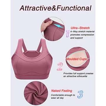 RUNNING GIRL High Impact Sports Bras for Women,Racerback Red Bra Workout Crop Tank Tops Longline Sports Bra Push up(WX2667 Pink,L)