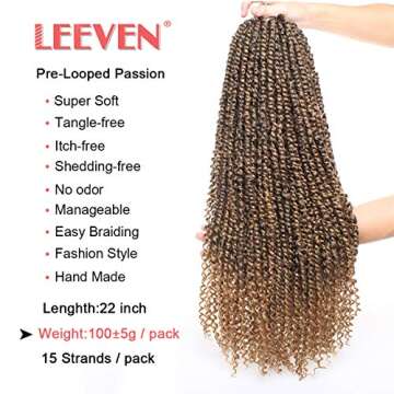 Leeven 22 Inch 1 pack Pre-twisted Passion Twst Crochet Hair Pre-looped Crochet Braids Hair for Passion Twist Braiding Twists Hair (22" 1pack(15strands), T27#)