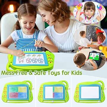 AiTuiTui Magnetic Drawing Board Mini Travel Doodle, Erasable Writing Sketch Colorful Pad Area Educational Learning Toy for Kid/Toddlers/Babies with 3 Stamps and 1 Pen (Green)