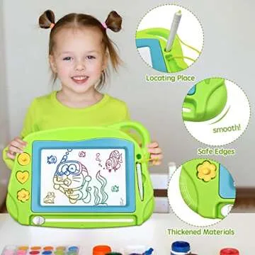 AiTuiTui Magnetic Drawing Board Mini Travel Doodle, Erasable Writing Sketch Colorful Pad Area Educational Learning Toy for Kid/Toddlers/Babies with 3 Stamps and 1 Pen (Green)