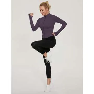 LUYAA Workout Jackets Women Fall 2024 Long Sleeve Athletic Golf Shirts Sports Active Crop Top Slim Fit Dark Grey Purple M